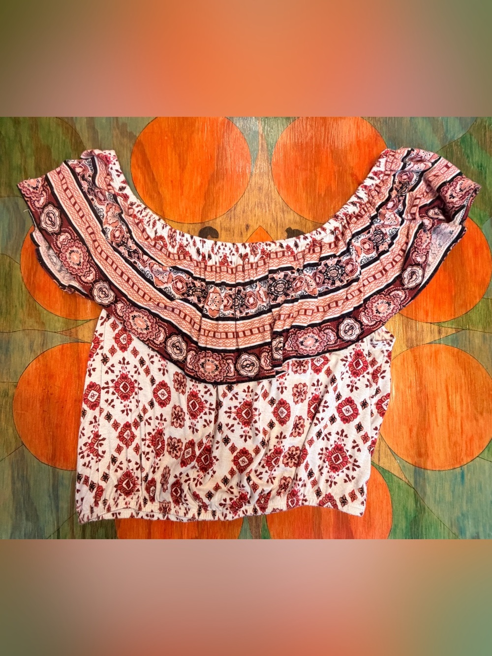 Belle Tweed Off The Shoulder Crop Top Size Large Boho Style Festival Outfit Rayo